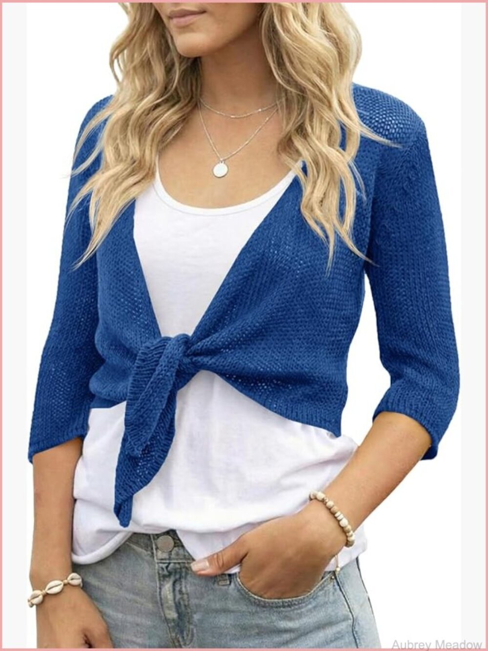 Tie Front Sheer Cropped Bolero Shrug 3/4 Sleeve Cardigan Summer Lightweight